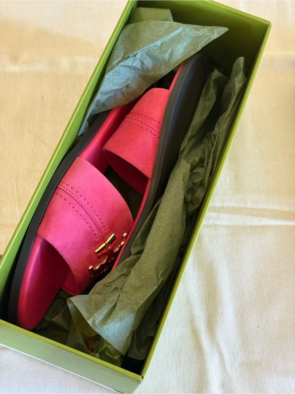Tory Burch Hot Pink Suede Logo Slide Sandals size8